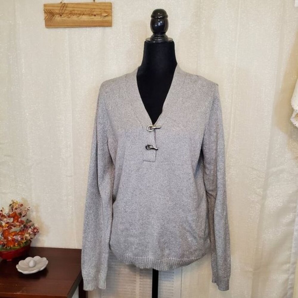 Charter Club Women's Sweater, Gray Silver Metallic, Large